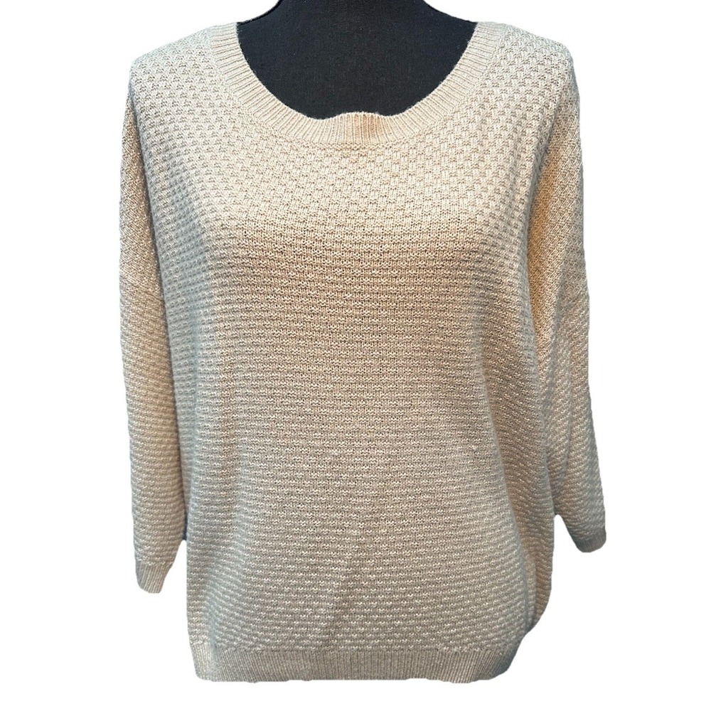 Soho New York & Company Knitted Sweater 3/4 Sleeves Back Criss Cross Medium Nude